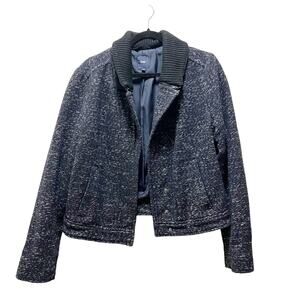 GAP Coat Sweater Navy Blue Button Cropped Tweed Wool Blend Collar Sz L